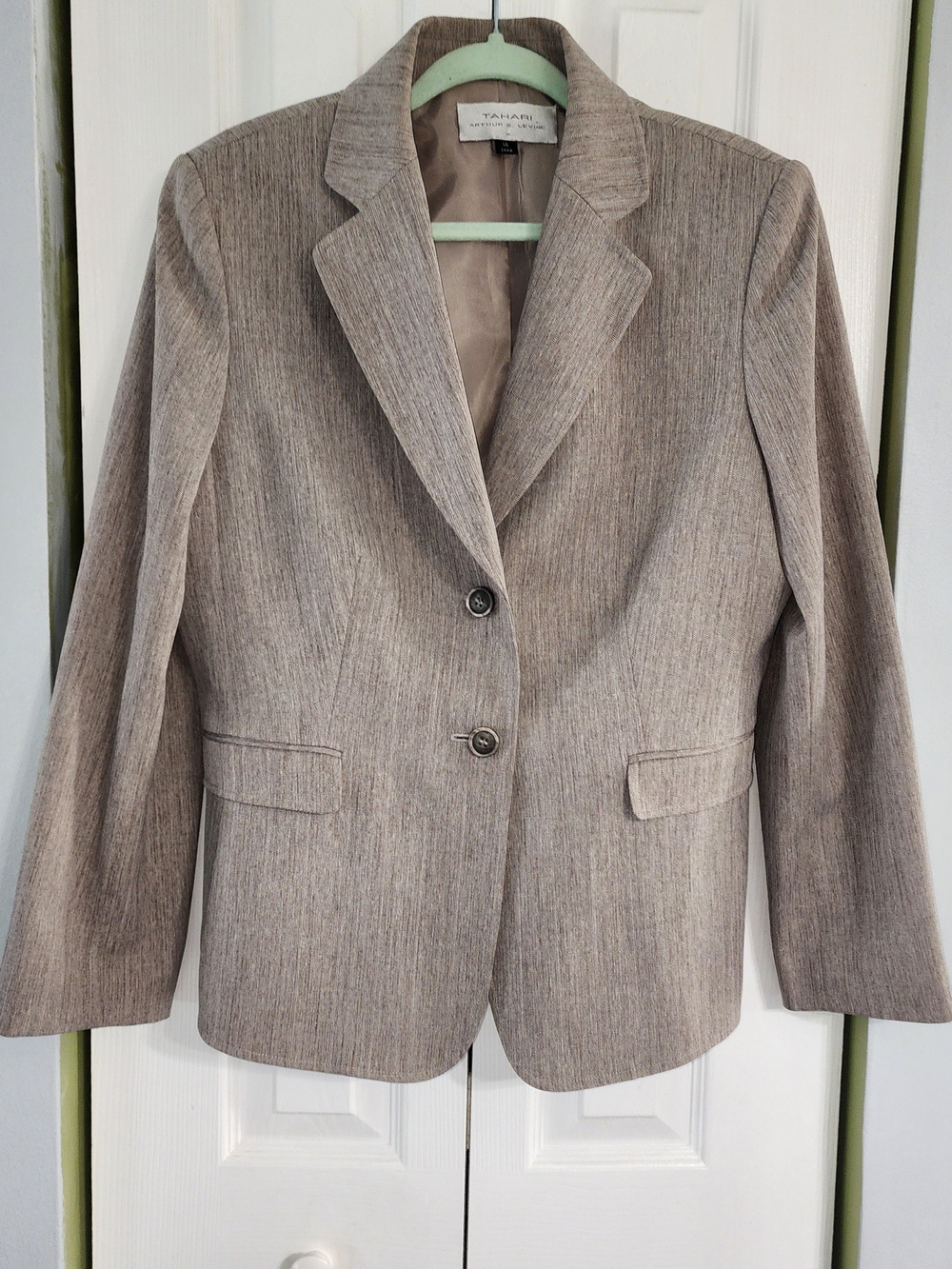 Tahari Taupe Pinstripe Two-Button Blazer